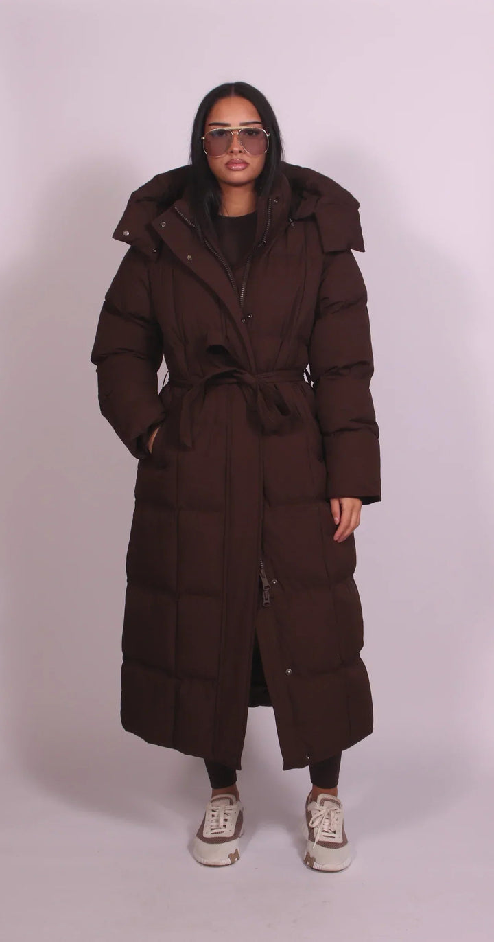 Belted Hooded Maxi Down Jacket | Women's Puffer Jacket