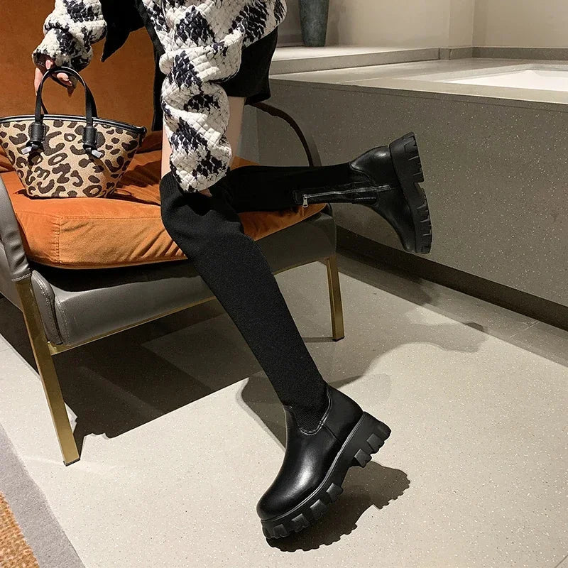 Knee High Boots | Women's Stretch Fit Chunky Sole