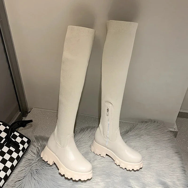 Knee High Boots | Women's Stretch Fit Chunky Sole
