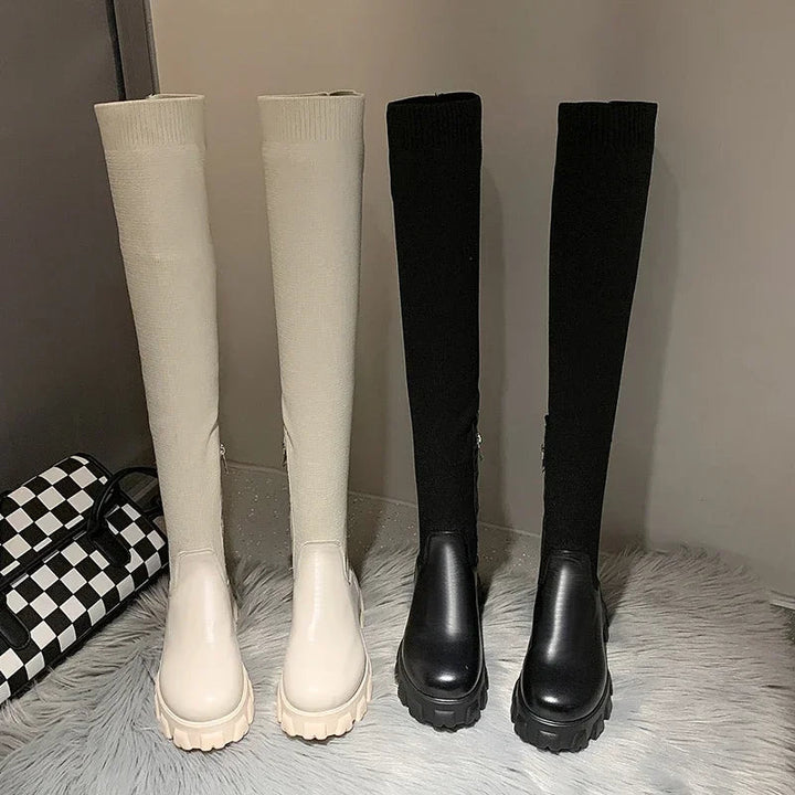 Knee High Boots | Women's Stretch Fit Chunky Sole