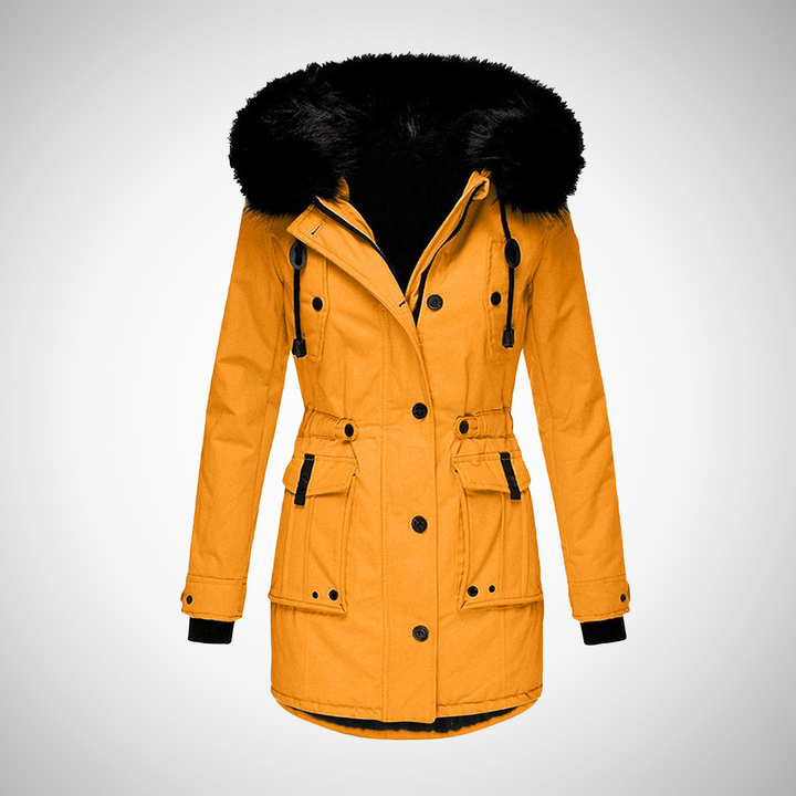 Black Puffer Jacket with Fur Collar | Women's Winter Coat