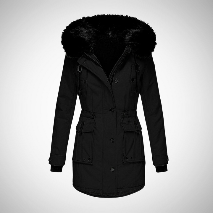 Black Puffer Jacket with Fur Collar | Women's Winter Coat