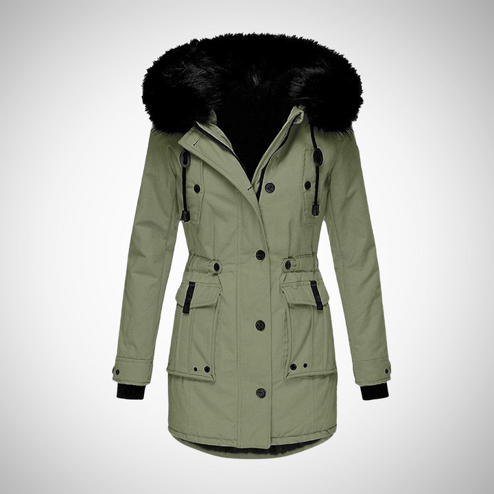 Black Puffer Jacket with Fur Collar | Women's Winter Coat