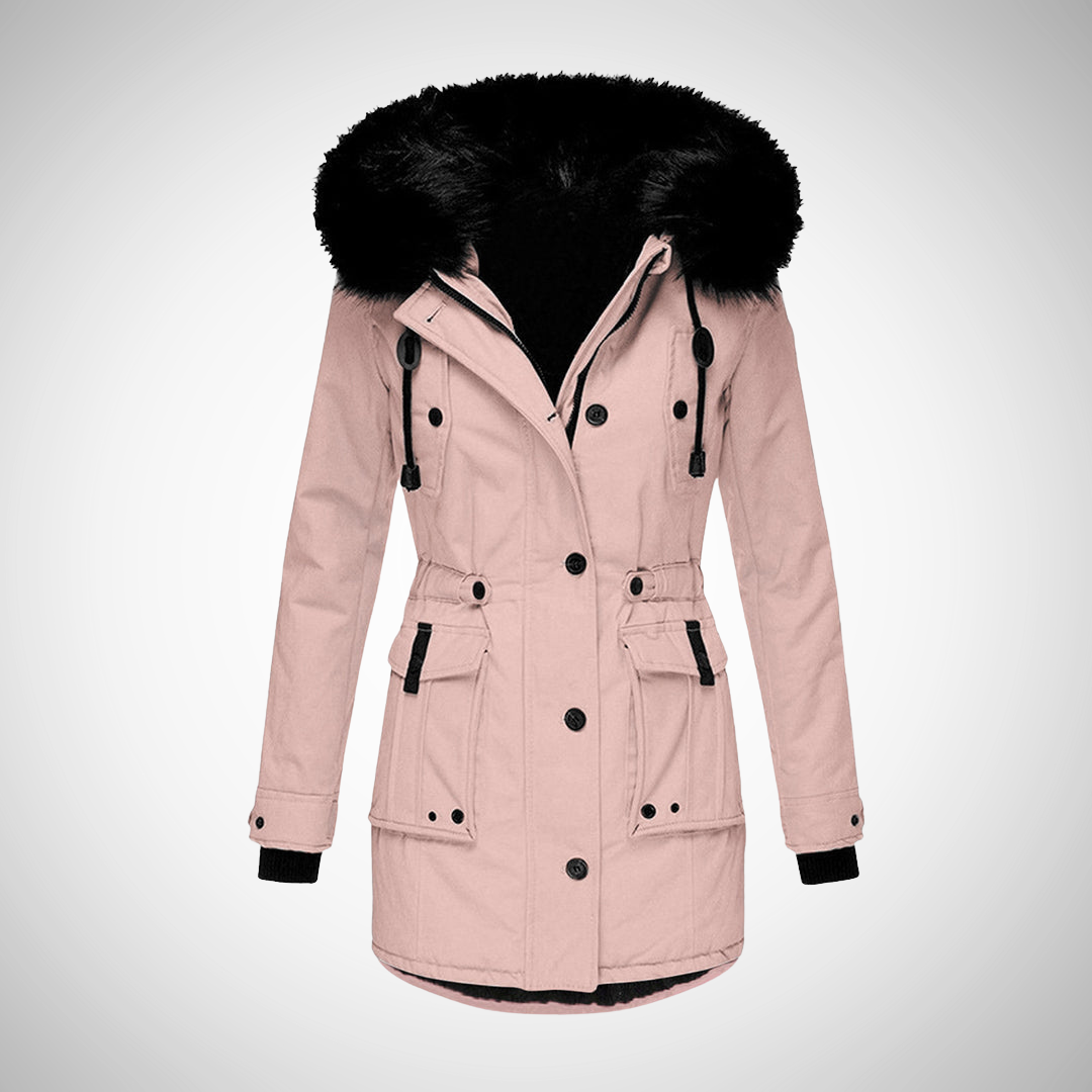 Black Puffer Jacket with Fur Collar | Women's Winter Coat