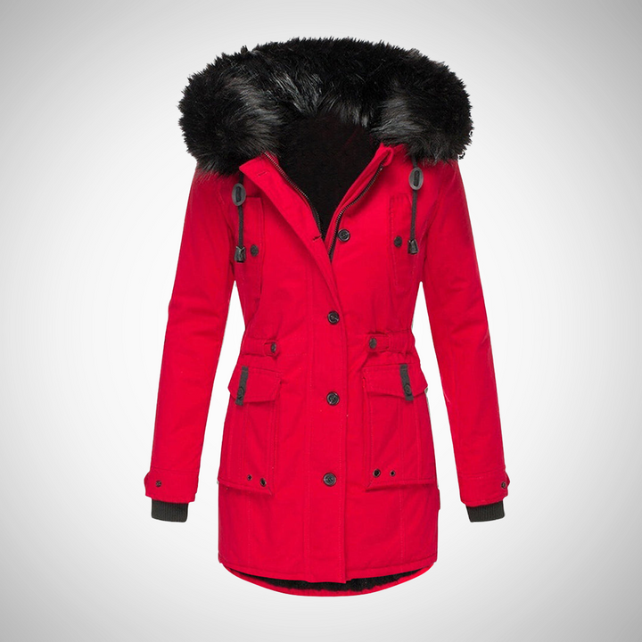 Black Puffer Jacket with Fur Collar | Women's Winter Coat