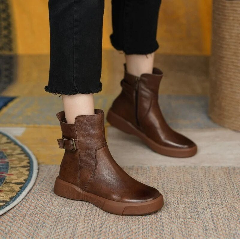 Women's Mid-Ankle Boots with Side Buckle | Comfort Footwear