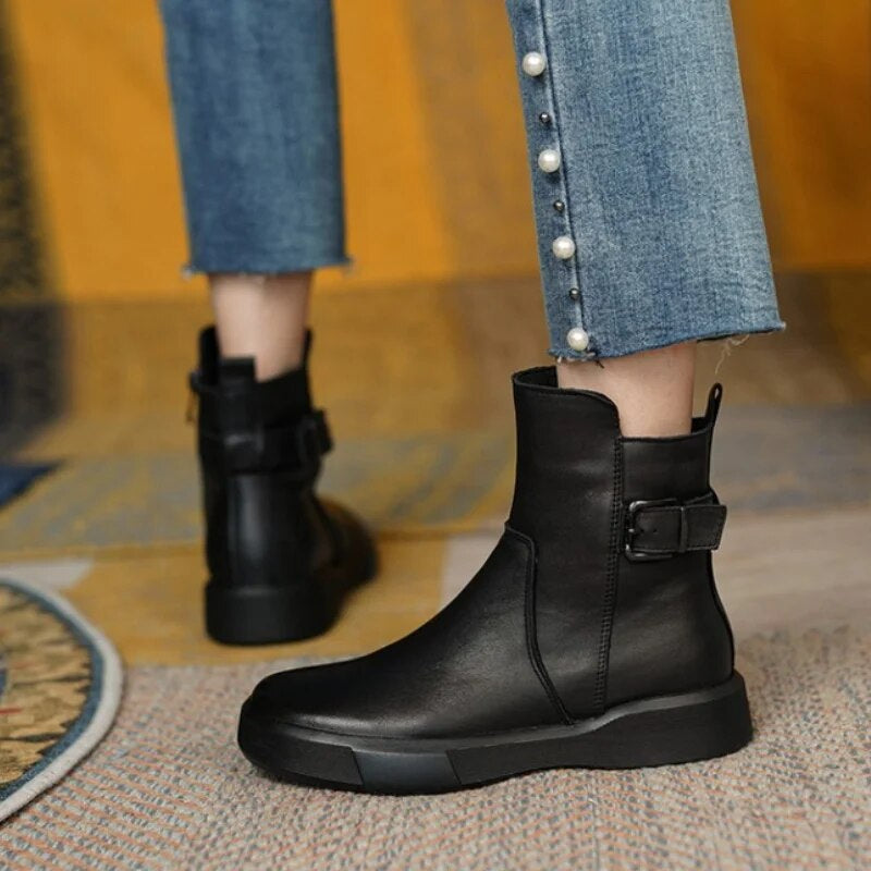 Women's Mid-Ankle Boots with Side Buckle | Comfort Footwear