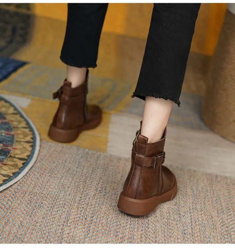 Women's Mid-Ankle Boots with Side Buckle | Comfort Footwear