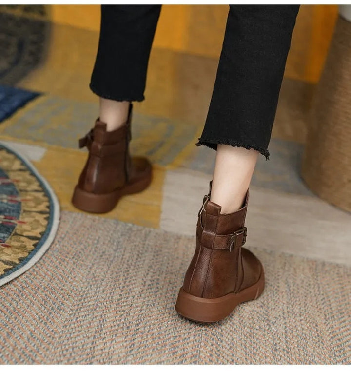 Women's Mid-Ankle Boots with Side Buckle | Comfort Footwear