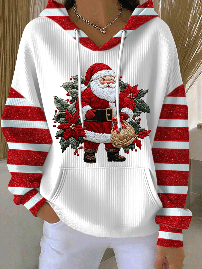 Casual Holiday Hoodie with Santa Print | Women's Fashion