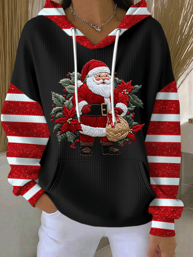 Casual Holiday Hoodie with Santa Print | Women's Fashion