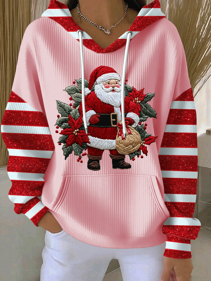 Casual Holiday Hoodie with Santa Print | Women's Fashion