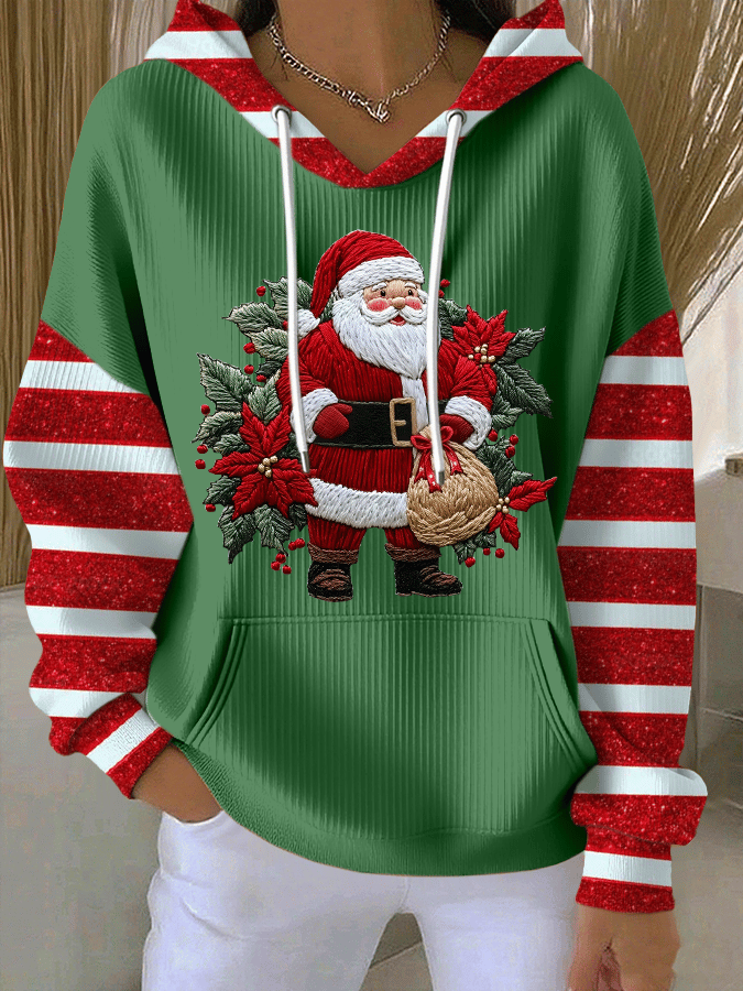 Casual Holiday Hoodie with Santa Print | Women's Fashion