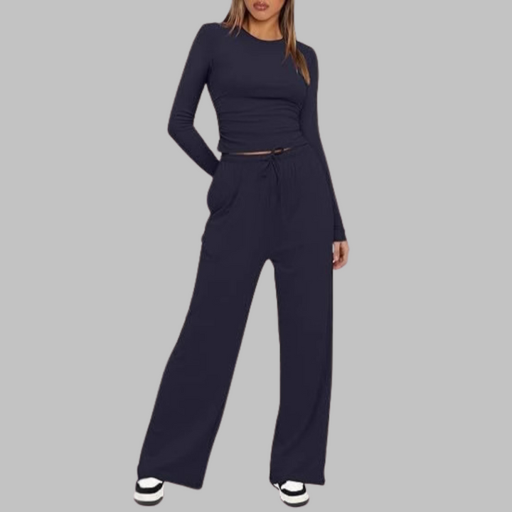 Casual Long Sleeve Top & Wide Leg Pants Set | Women's Outfit