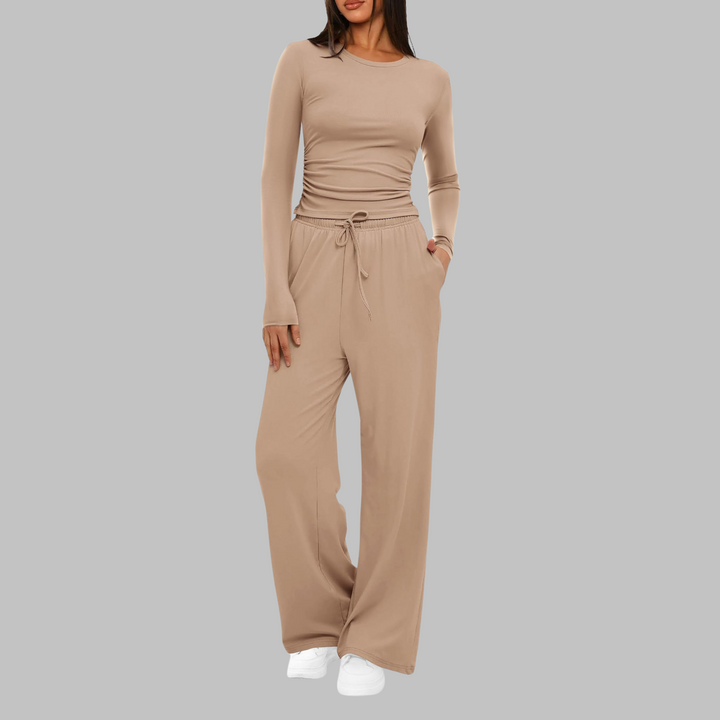 Casual Long Sleeve Top & Wide Leg Pants Set | Women's Outfit