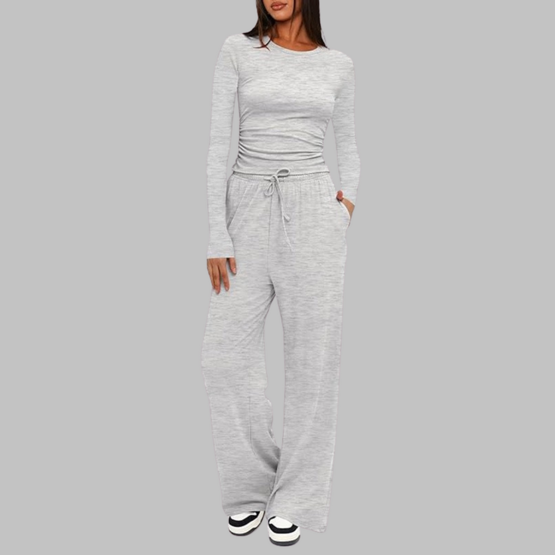 Casual Long Sleeve Top & Wide Leg Pants Set | Women's Outfit
