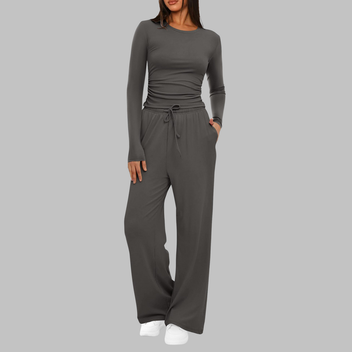 Casual Long Sleeve Top & Wide Leg Pants Set | Women's Outfit