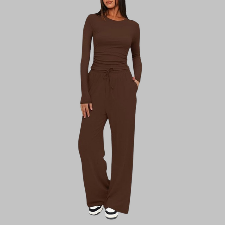 Casual Long Sleeve Top & Wide Leg Pants Set | Women's Outfit