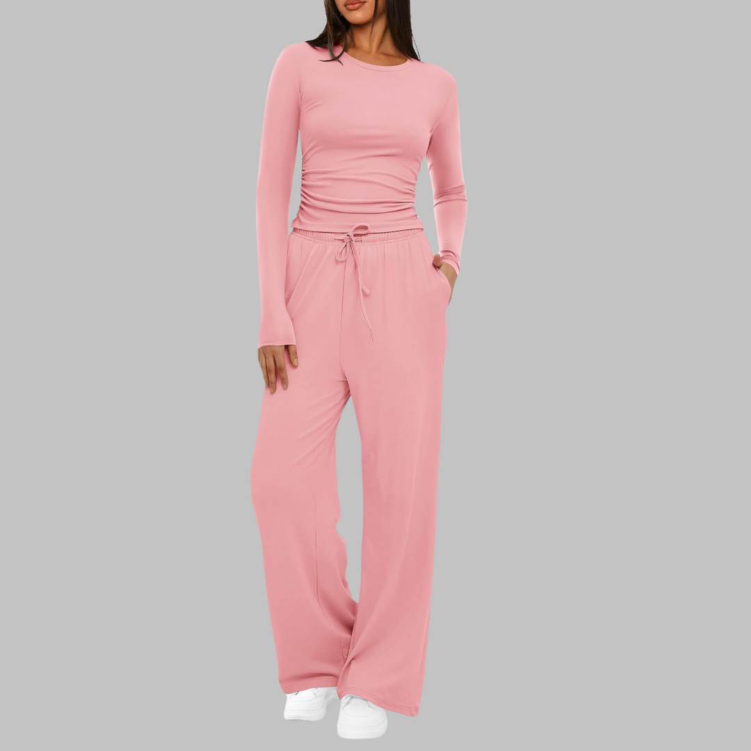 Casual Long Sleeve Top & Wide Leg Pants Set | Women's Outfit