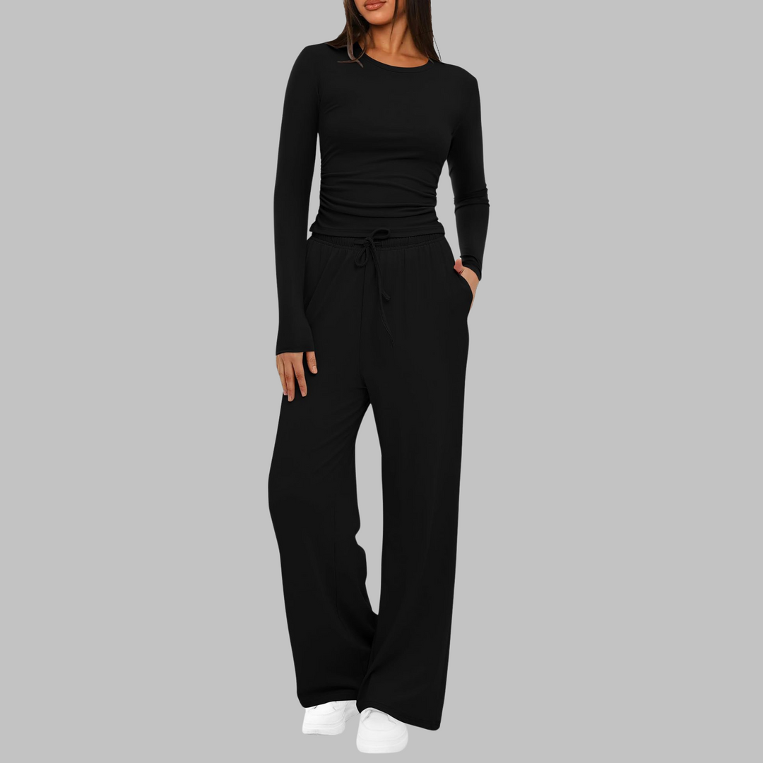 Casual Long Sleeve Top & Wide Leg Pants Set | Women's Outfit