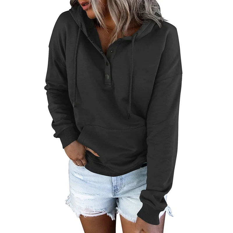Casual Women's Hoodie with Drawstring & Pockets | Sweatshirt
