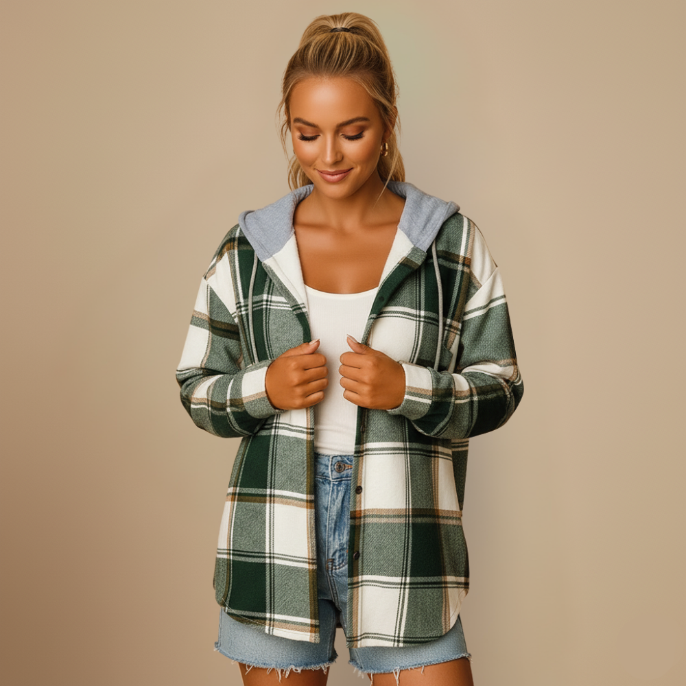 Checked Hooded Jacket | Casual Outerwear for Women