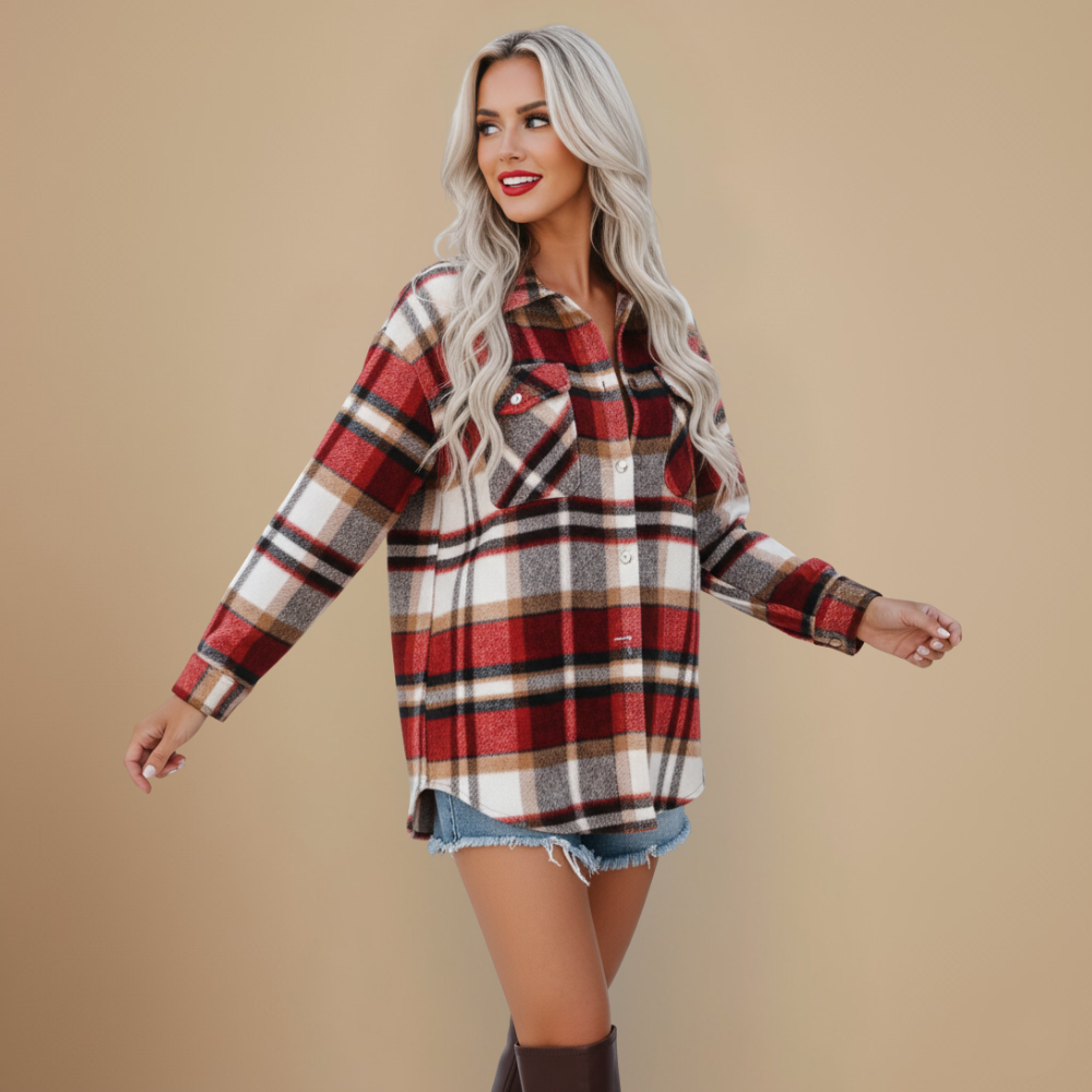 Checked Wool Flannel Shirt Jacket | Casual Outerwear for Women