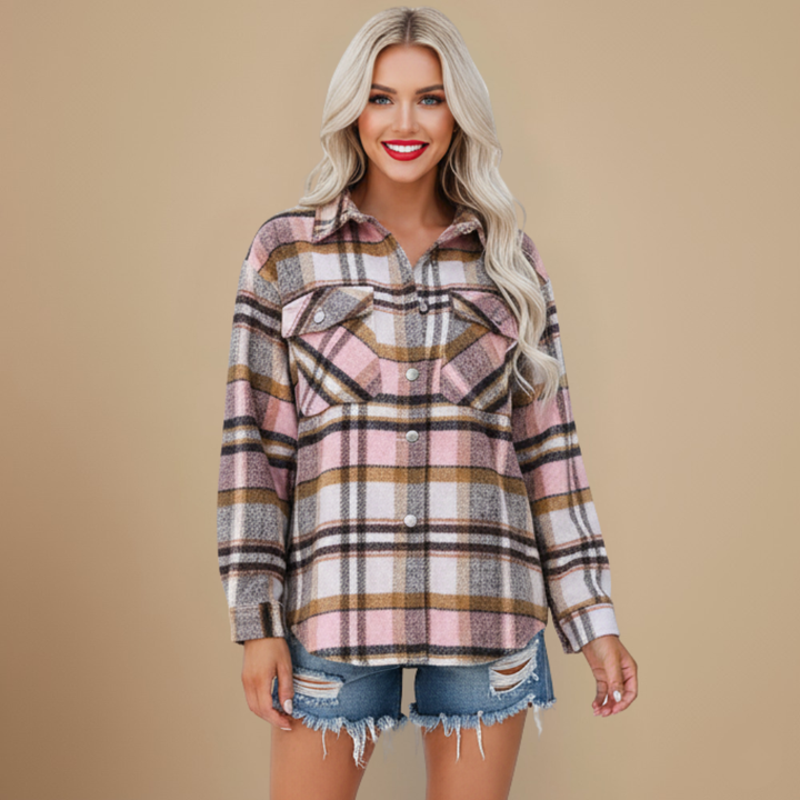 Checked Wool Flannel Shirt Jacket | Casual Outerwear for Women