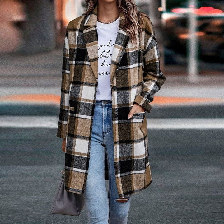 Checkered Pattern Long Fit Jacket | Women's Jacket