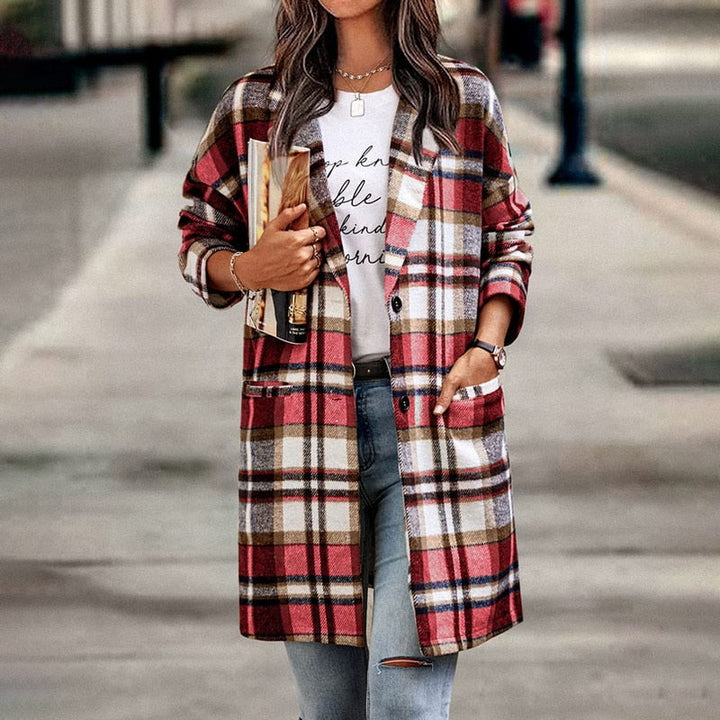 Checkered Pattern Long Fit Jacket | Women's Jacket
