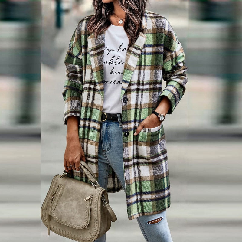 Checkered Pattern Long Fit Jacket | Women's Jacket