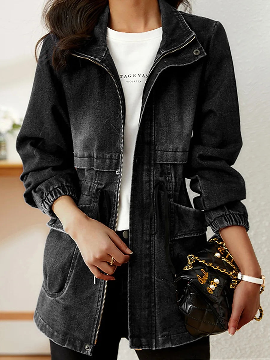 Chic Denim Jacket Women with Zipper Pockets | Stylish Outerwear
