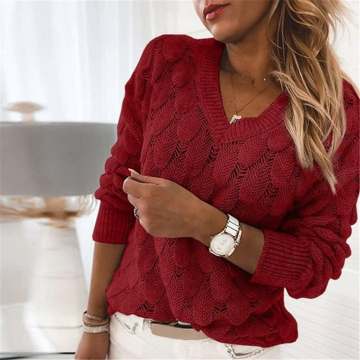 Chic Knitted Sweater | Women's Sweater V-Neck Pullover 1