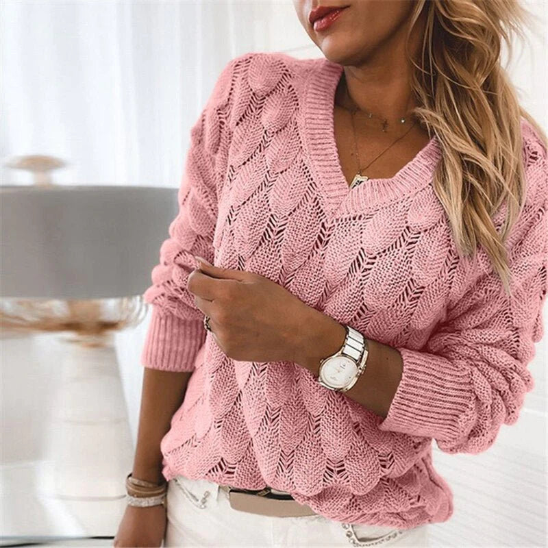 Chic Knitted Sweater | Women's Sweater V-Neck Pullover 3