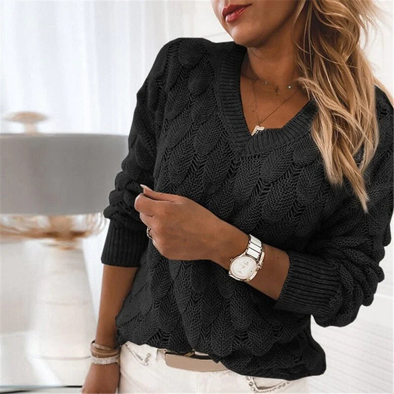 Chic Knitted Sweater | Women's Sweater V-Neck Pullover 4