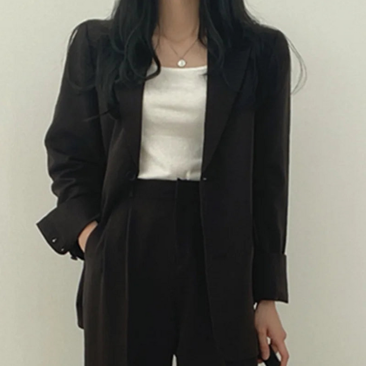 Chic Women's Suit Set | Blazer and High-Waisted Trousers