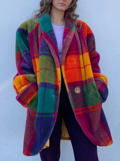 Colorful Checked Oversized Jacket | Women's Winter Coat 0