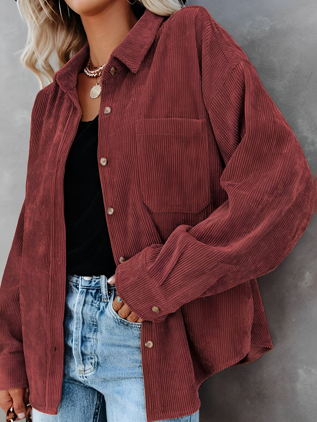 Corduroy Button Jacket | Elegant Outerwear for Cooler Days