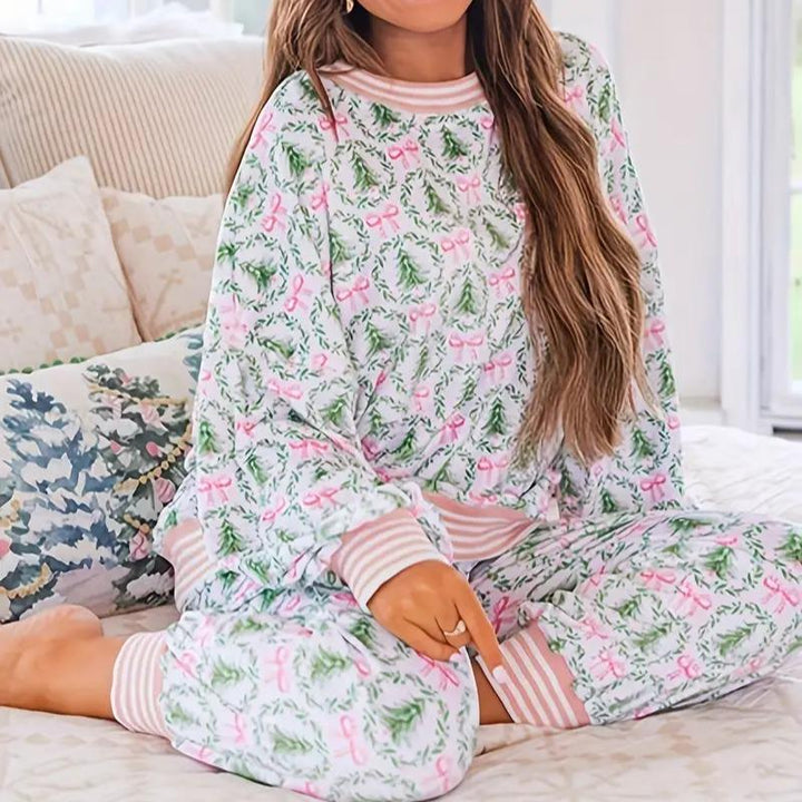 Cozy Christmas Bow Print Loungewear Set | Womens Lounge Sets