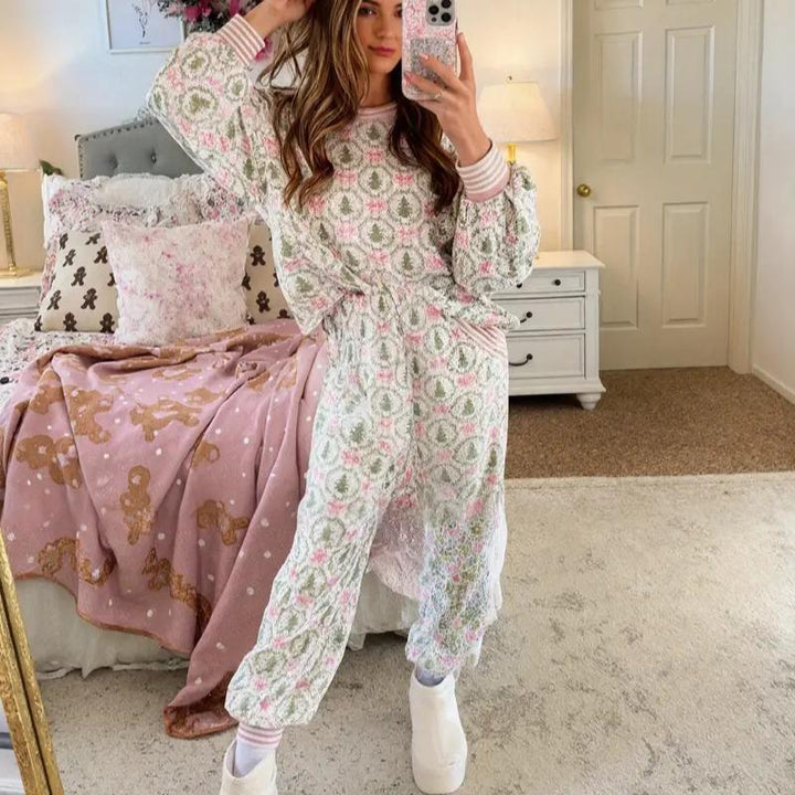 Cozy Christmas Bow Print Loungewear Set | Womens Lounge Sets