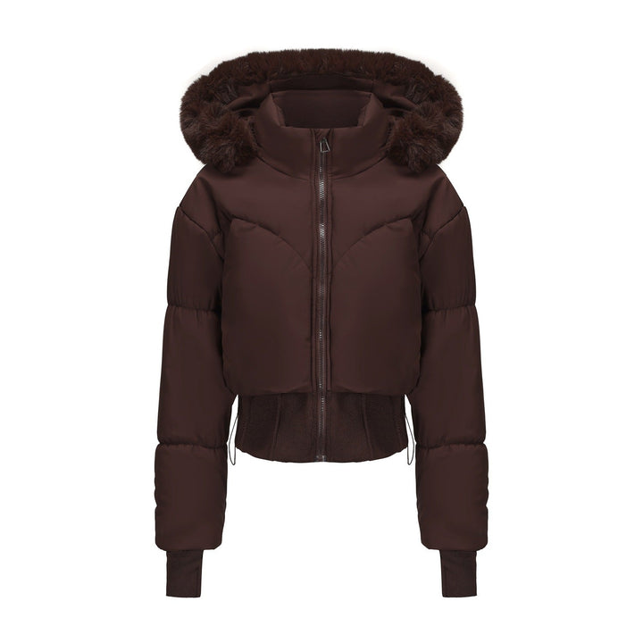 Cropped Black Puffer Jacket Women with Removable Hood | Women's Jacket