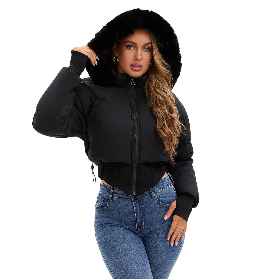 Cropped Black Puffer Jacket Women with Removable Hood | Women's Jacket