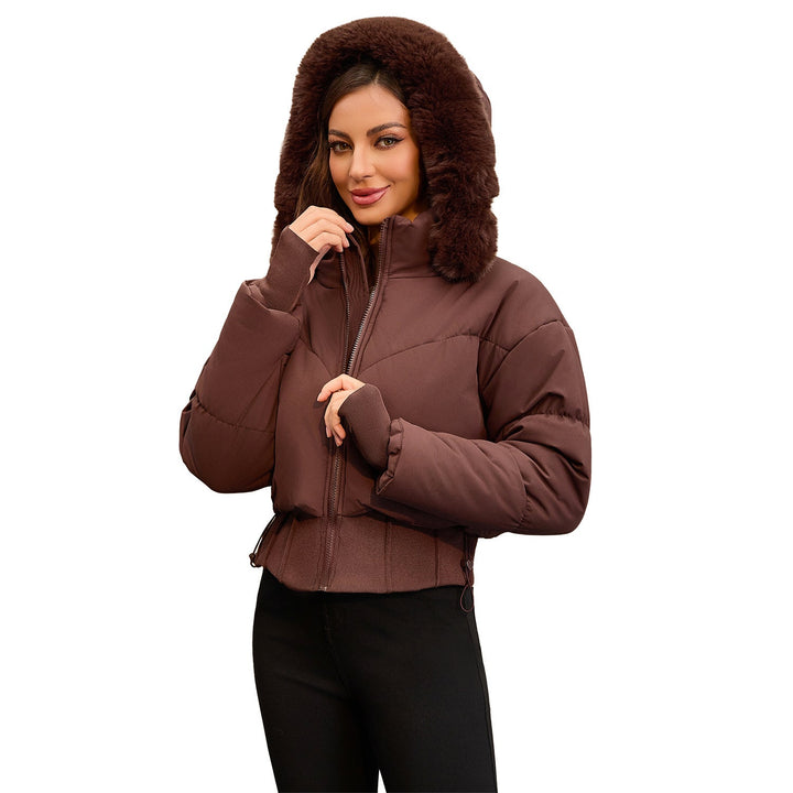 Cropped Black Puffer Jacket Women with Removable Hood | Women's Jacket