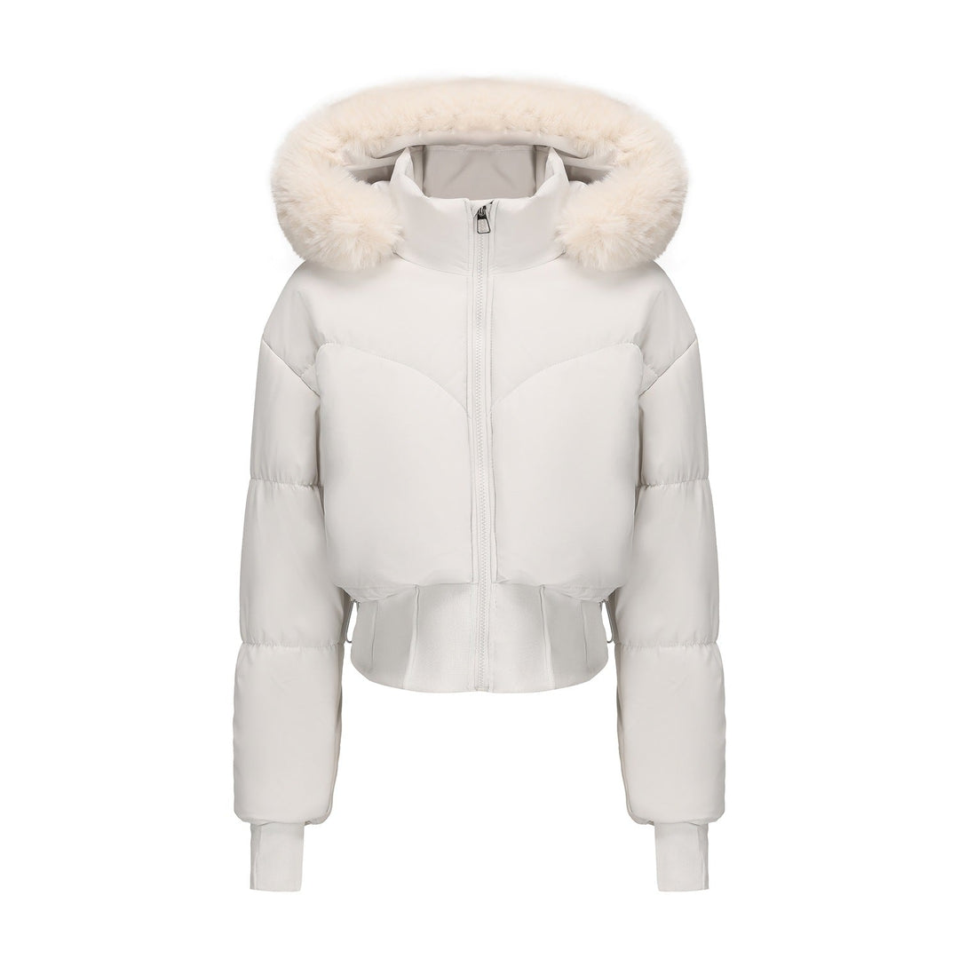 Cropped Black Puffer Jacket Women with Removable Hood | Women's Jacket