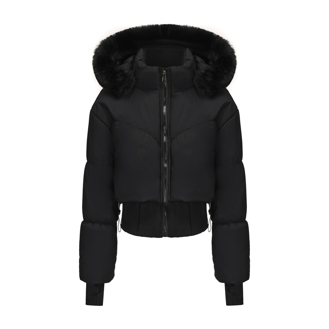 Cropped Black Puffer Jacket Women with Removable Hood | Women's Jacket