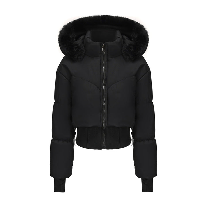 Cropped Black Puffer Jacket Women with Removable Hood | Women's Jacket