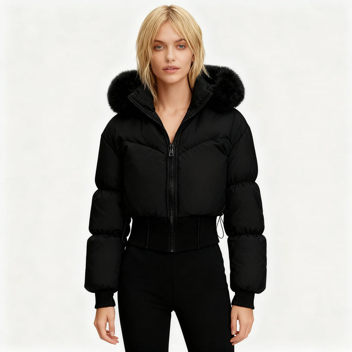 Cropped Down Jacket with Removable Hood | Women's Puffer Jacket 0