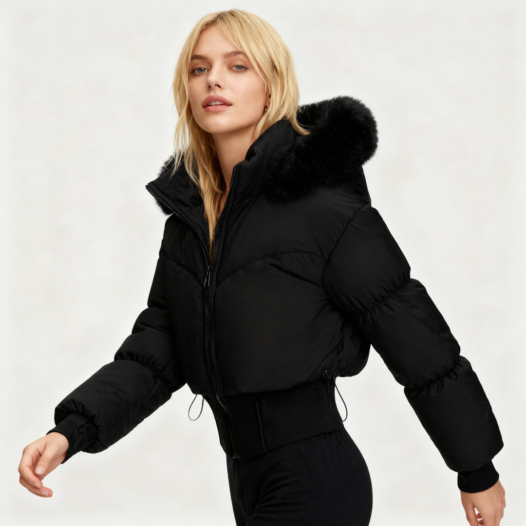 Cropped Down Jacket with Removable Hood | Women's Puffer Jacket 1