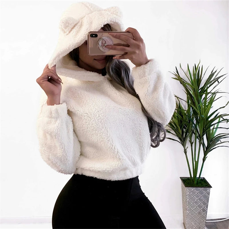 Cute Bear Ears Hoodie | Women's Fluffy Sweatshirt