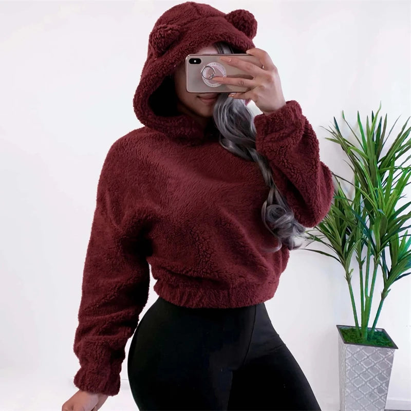 Cute Bear Ears Hoodie | Women's Fluffy Sweatshirt